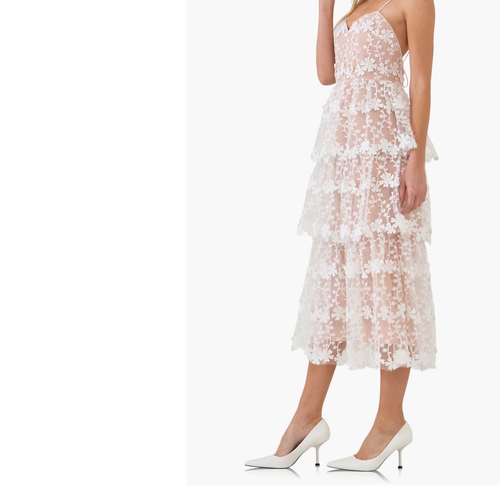 Endless Rose Floral Lace Tier Dress Blush Pink XS Sweetheart Neck fairy wedding - Picture 3 of 16